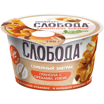 Биойогурт Слобода с гранолой и изюмом 5% БЗМЖ, 190г