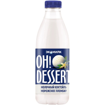 Коктейль молочный Экомилк Oh! Dessert пломбирный 2% БЗМЖ, 900мл
