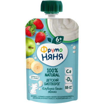 Биотворог ФН 90г 4,2% с клубникой, бананом и яблоком