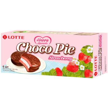 Печенье глазированное Choco Pie со вкусом клубники Lotte, 168г