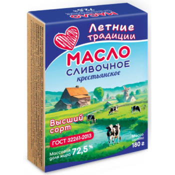 Масло сливочное Летние традиции Крестьянское 72,5% БЗМЖ, 180г 