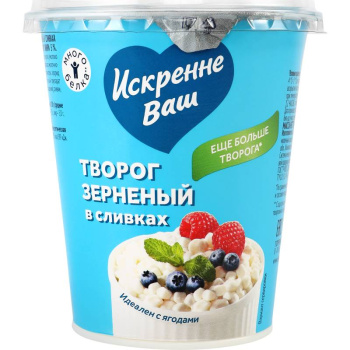 Творог зерненый Искренне Ваш в сливках 5% БЗМЖ, 300г