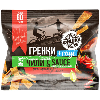 Гренки Фишка Сладкий тайский Чили 80г + соус кисло-сладкий Хайнц, 25г