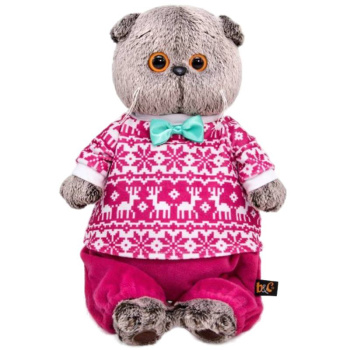 Мягкая игрушка Кот Басик в зимней пижаме, 19см